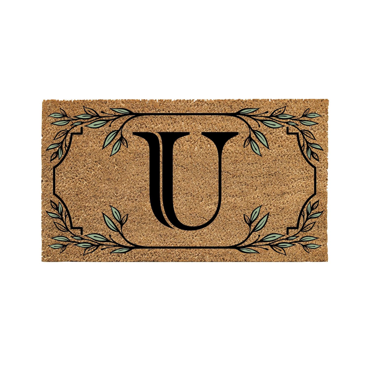 Evergreen Monogram Coir Doormat | Letter U | Front Door Mat For Outdoor Indoor Entrance | 28X16 Inches | Non-Slip Backing Doorwa