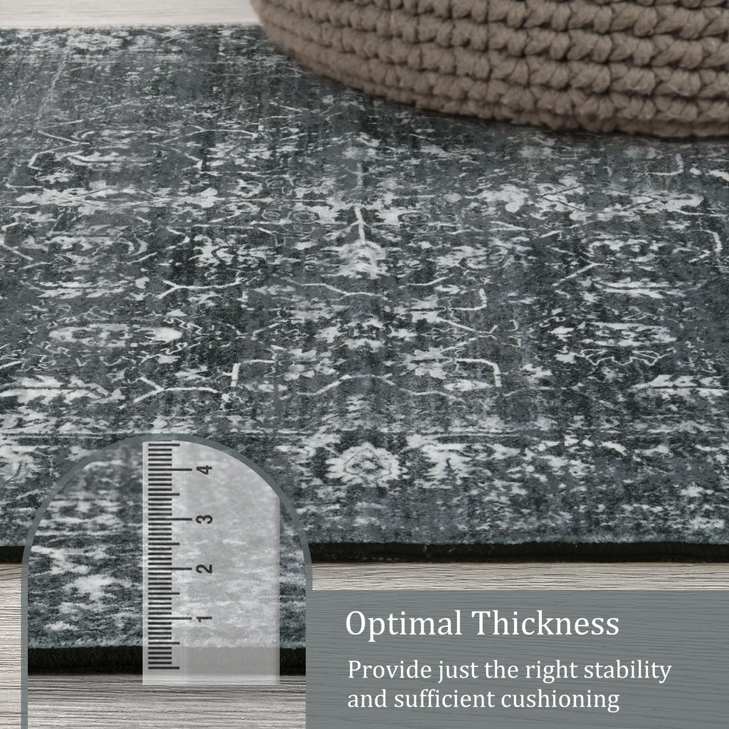 Morebes Vintage Washable Rug Runners For Hallways 10 Feet Non Slip, Distressed Non Skid Bathroom Rugs Long Washable Black Carpet