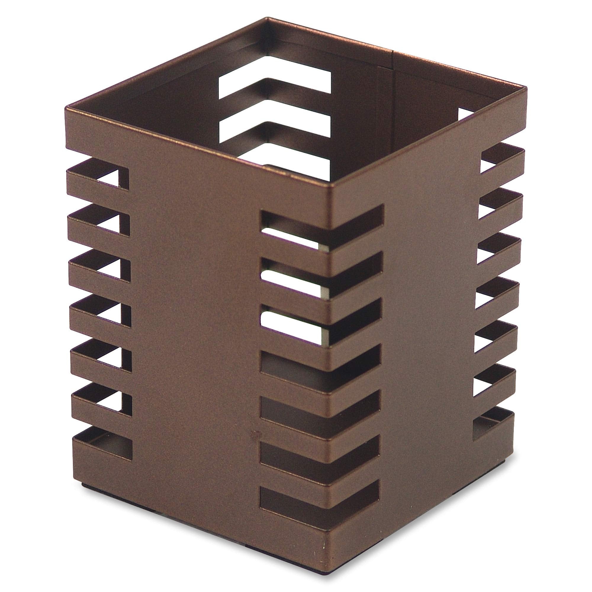Lorell Stamped Metal Square Cup Pencil-Holders, 3.2' X 3.2', Bronze