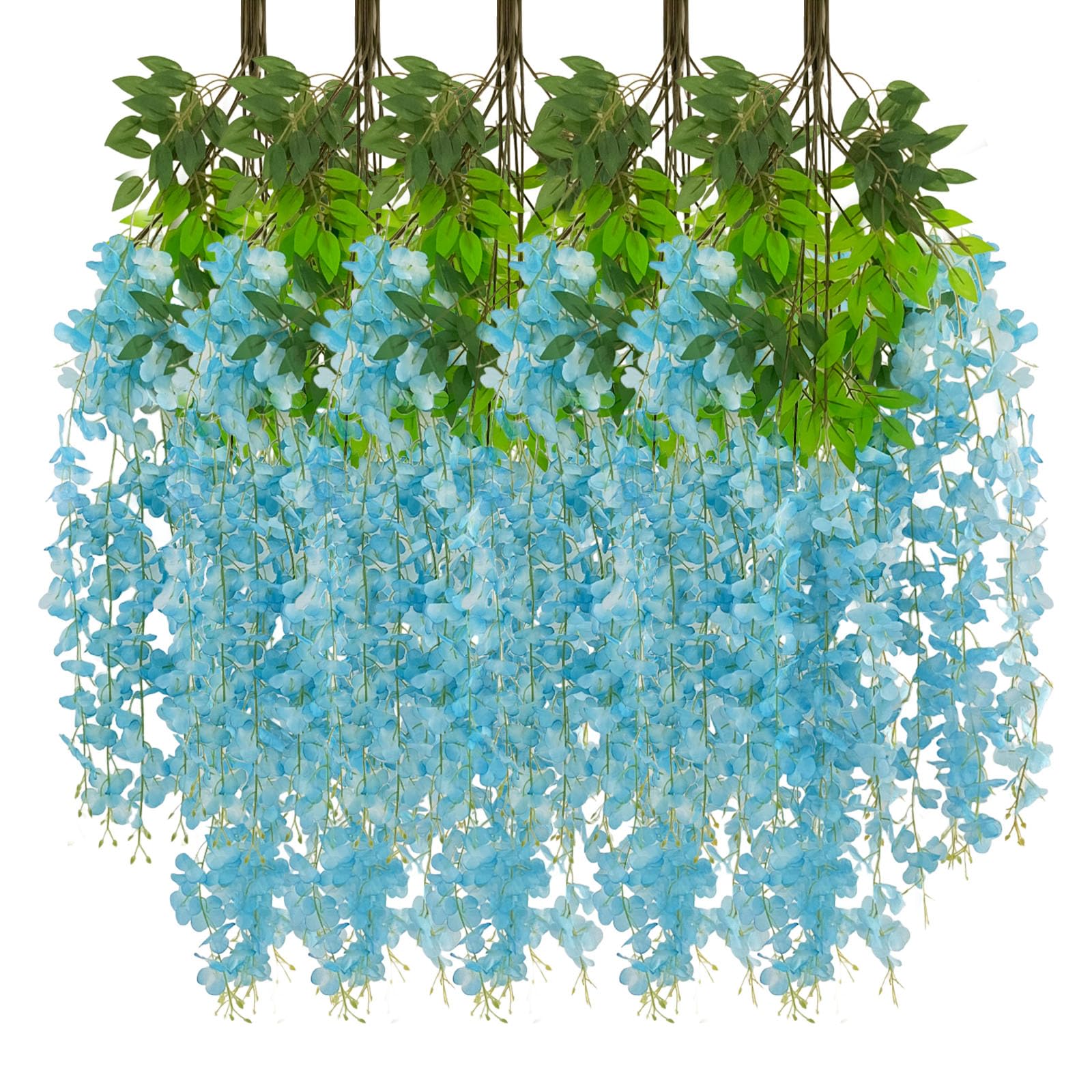 24 Pack Lake Blue Wisteria Hanging Flowers Garland, 3.77 Feet Lake Blue Artificial Wisteria Flower Vines, Fake Lake Blue Wisteri