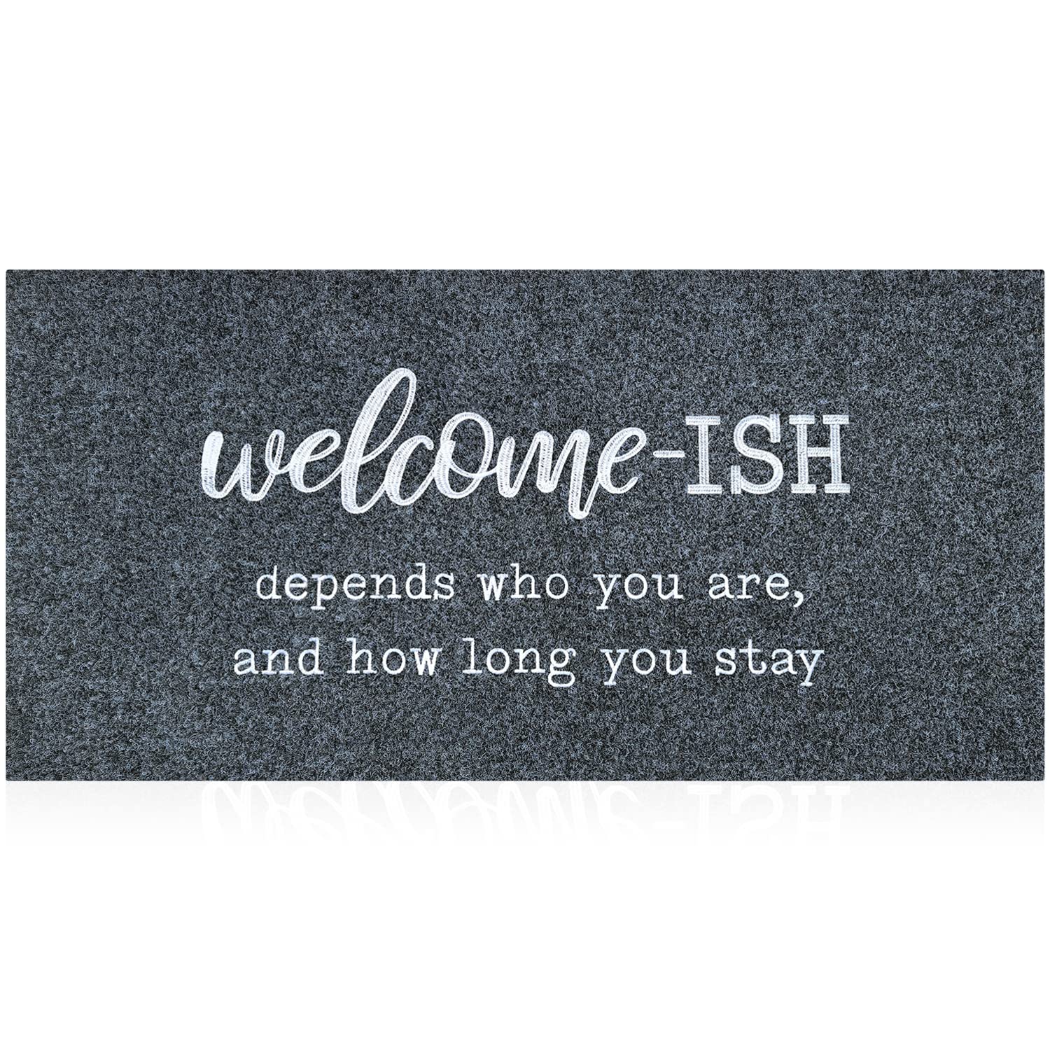 Large Welcome Mat For Front Door Large 18'X47' Outside Entryway Funny Welcome-Ish Gray Doormat Non Slip Rubber Backing Low Pro