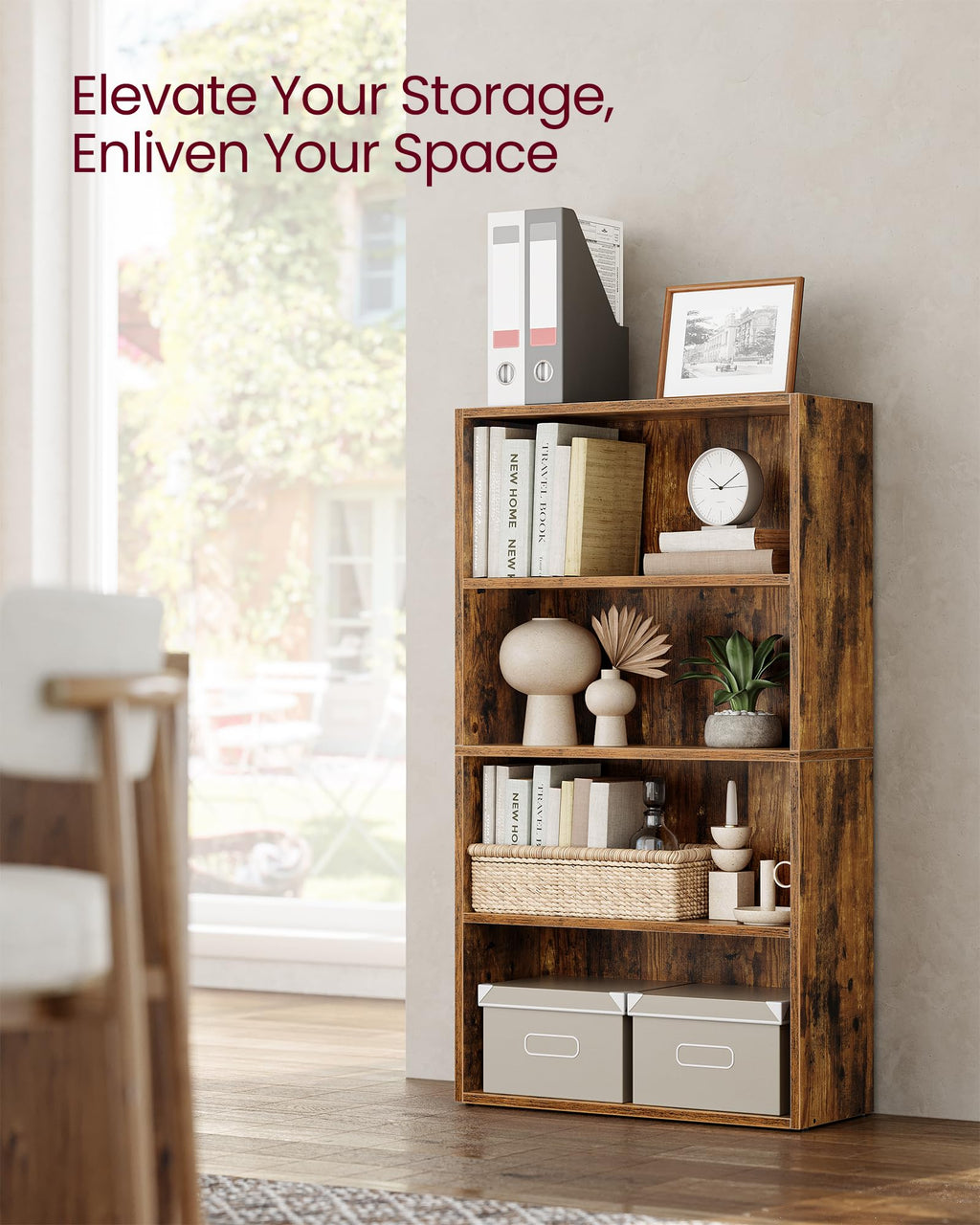 Vasagle Bookshelf, 23.6 Inches Wide, 4-Tier Open Bookcase With Adjustable Storage Shelves, Floor Standing Unit, Rustic Brown Ulbc164X01