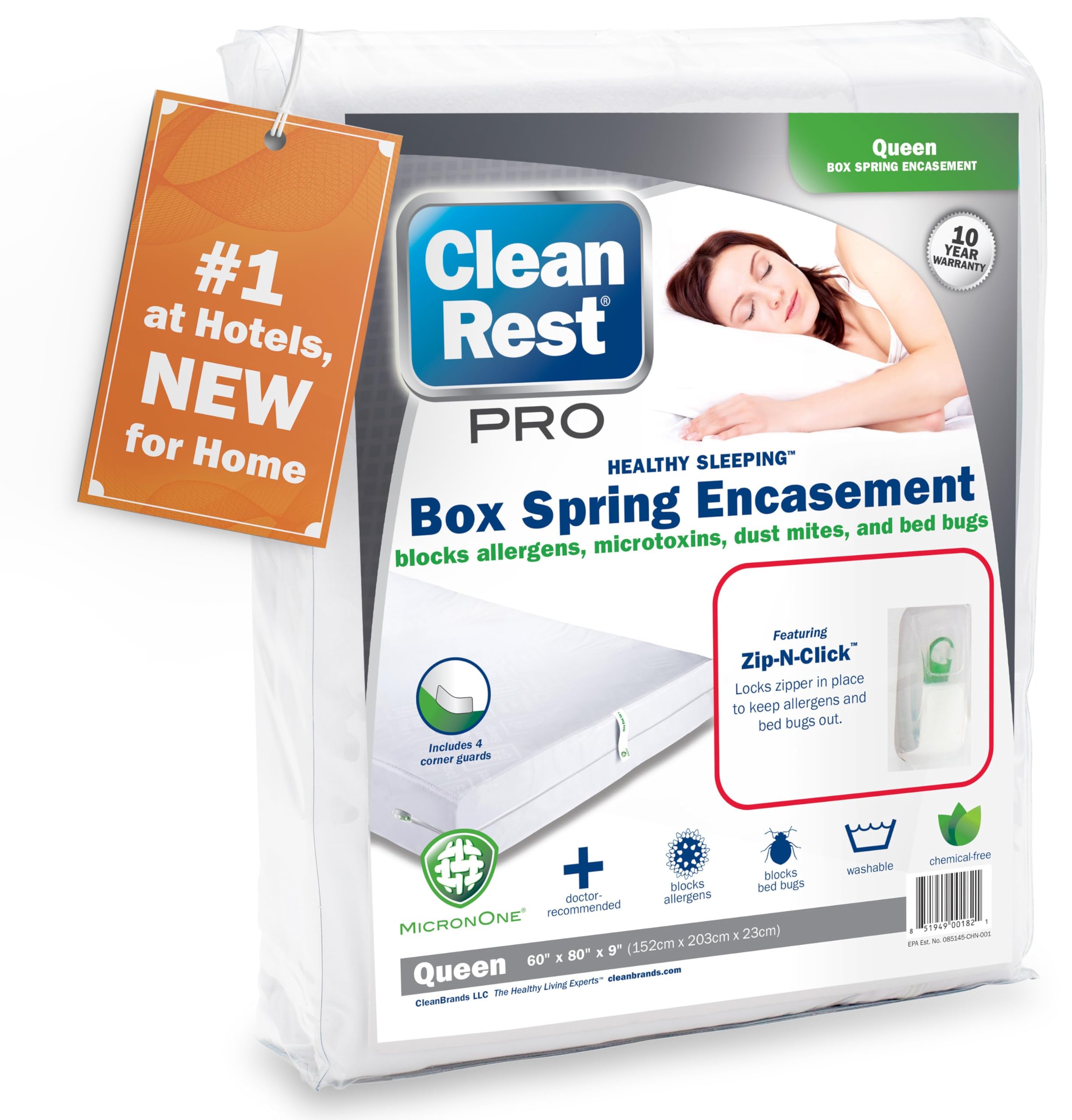 CleanRest PRO Box Spring Encasement - Ultimate Defense Against Allergens, Dust Mites, and More - Water Resistant, MicronOne Alle