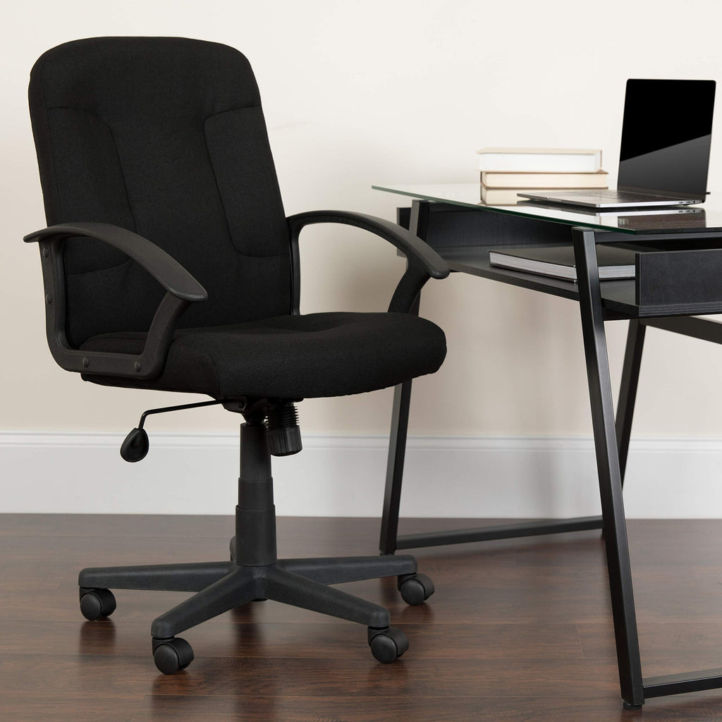 Flash Furniture Garver Mid-Back Black Fabric Executive Swivel Office Chair with Nylon Arms
