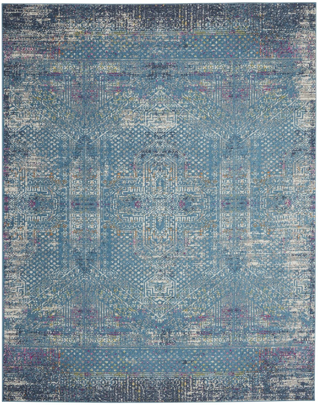 HomeRoots 100% Polypropylene 7’ x 10’ Blue Distressed Medallion Area Rug