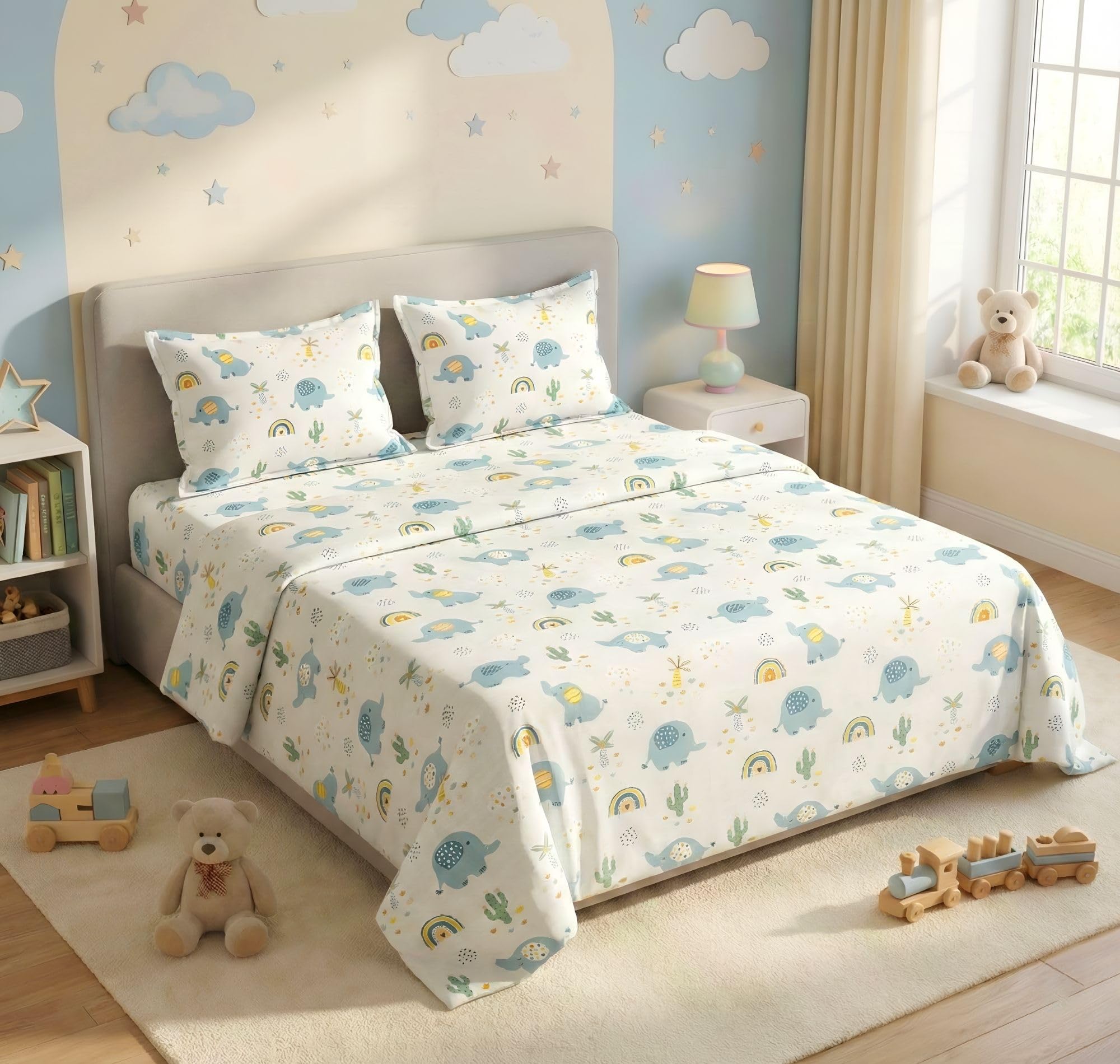 Bsb Home Printed Double Bedsheet 220 Tc | Soft Cotton Bed Sheet With 2 Pillow Covers | Cute Design For Kids & Couples | Size 90 