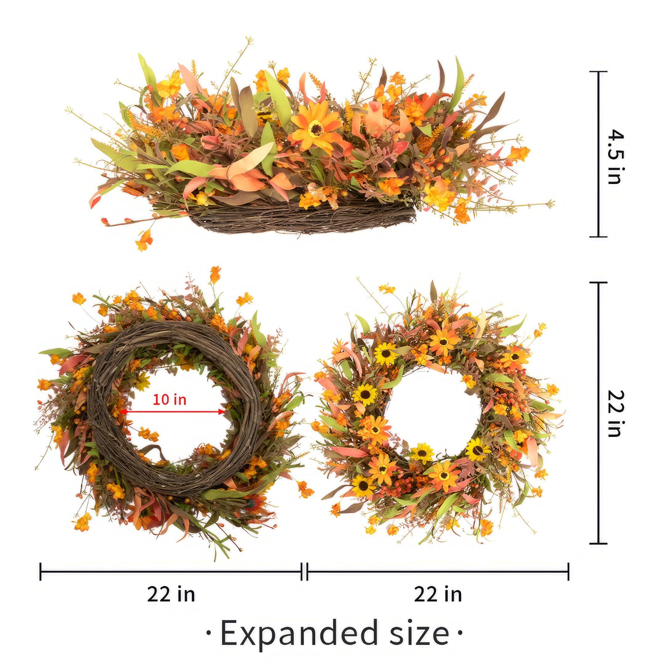 Jinghong Fall Wreaths For Front Door 22 Inch Artificial Fall Wreath Floral Autumn Wreath For Outside Door Harvest Thanksgiving D