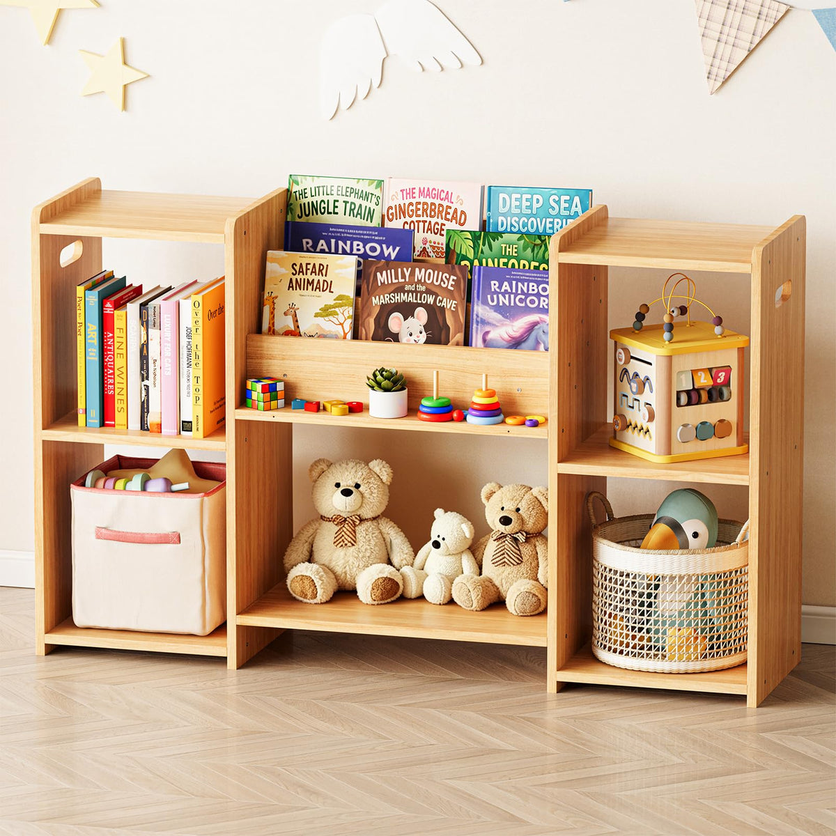 SpaceAid 6in1 Bookshelf Storage Organizer, Montessori Bookcase for Toddlers, Wooden Book Rack Shelf Cabinet Furniture for Kids