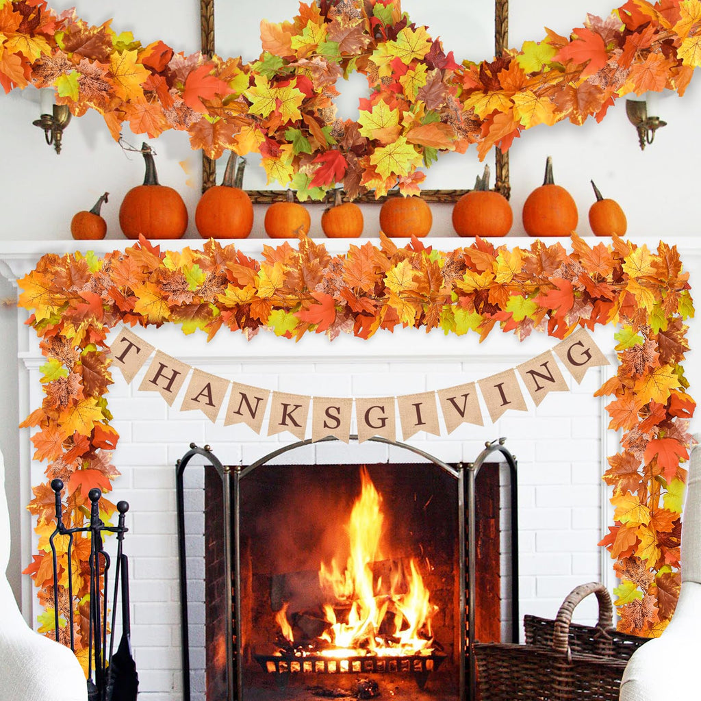 6 Pack Fall Decor For Home Fall Leaves Garland Thanksgiving Decorations Indoor Outdoor 5.8Ft/Piece Artificial Maple Leaf Garland