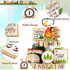 25 Pcs Camping Tiered Tray Decor Set Farmhouse Smores Tiered Tray Wood Sign Decor Camping Party Decorations Campfire Barbecue Ce