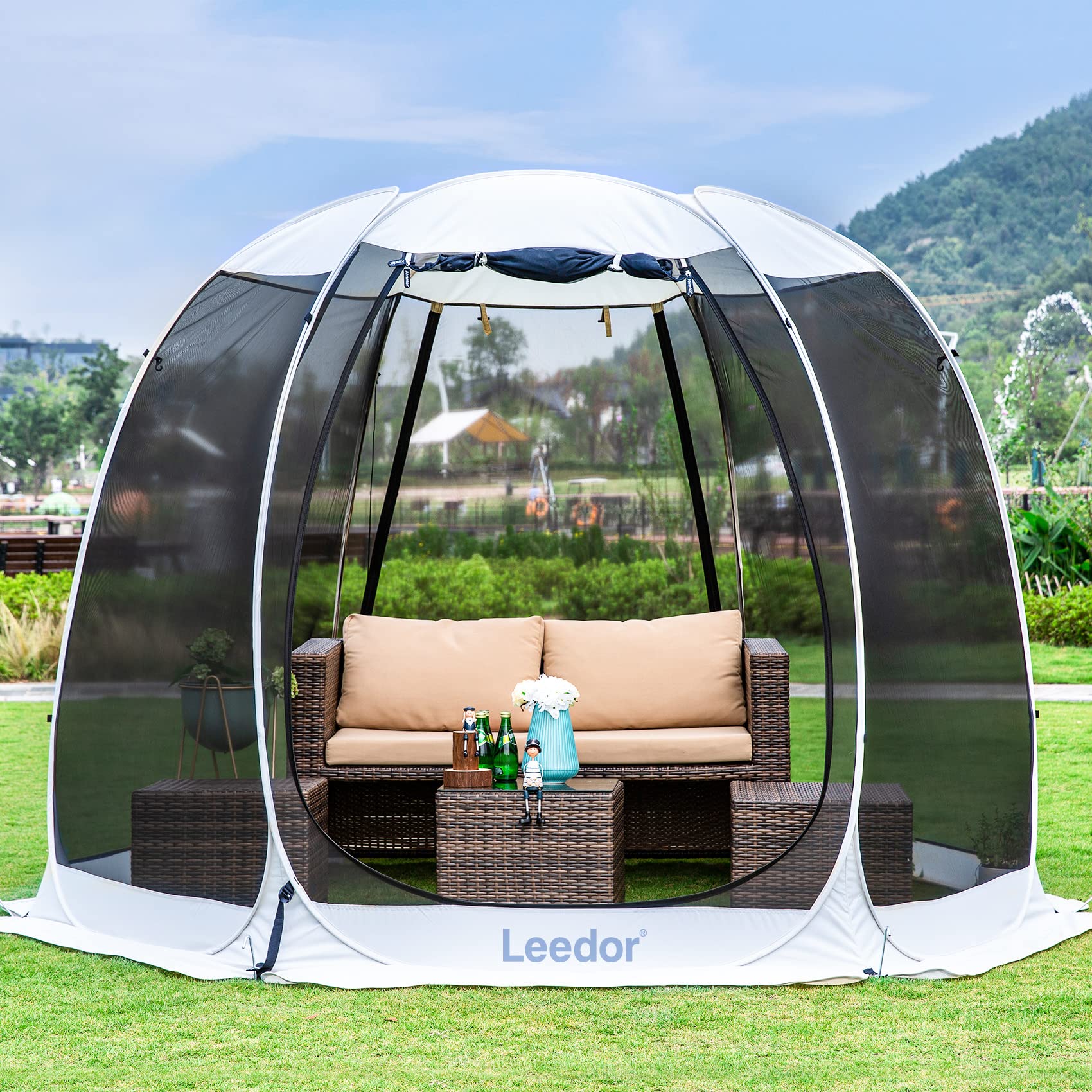 Leedor Gazebos For Patios Screen House Room 4-6 Person Canopy Pergolas Mosquito Net Camping Tent Dining Pop Up Sun Shade Shelter