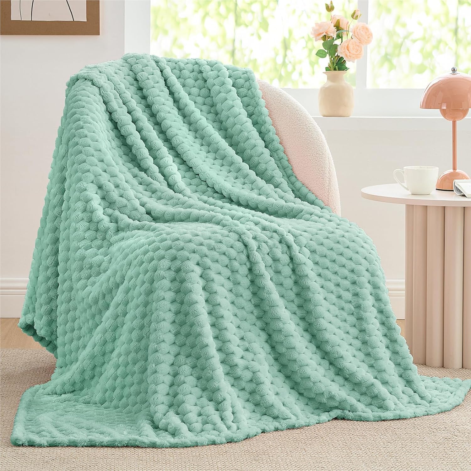 Bedelite Fleece Throw Blanket For Couch & Bed - 3D Jacquard Decorative Haze Blue Blanket, Super Soft And Cozy Warm Fuzzy Blanket