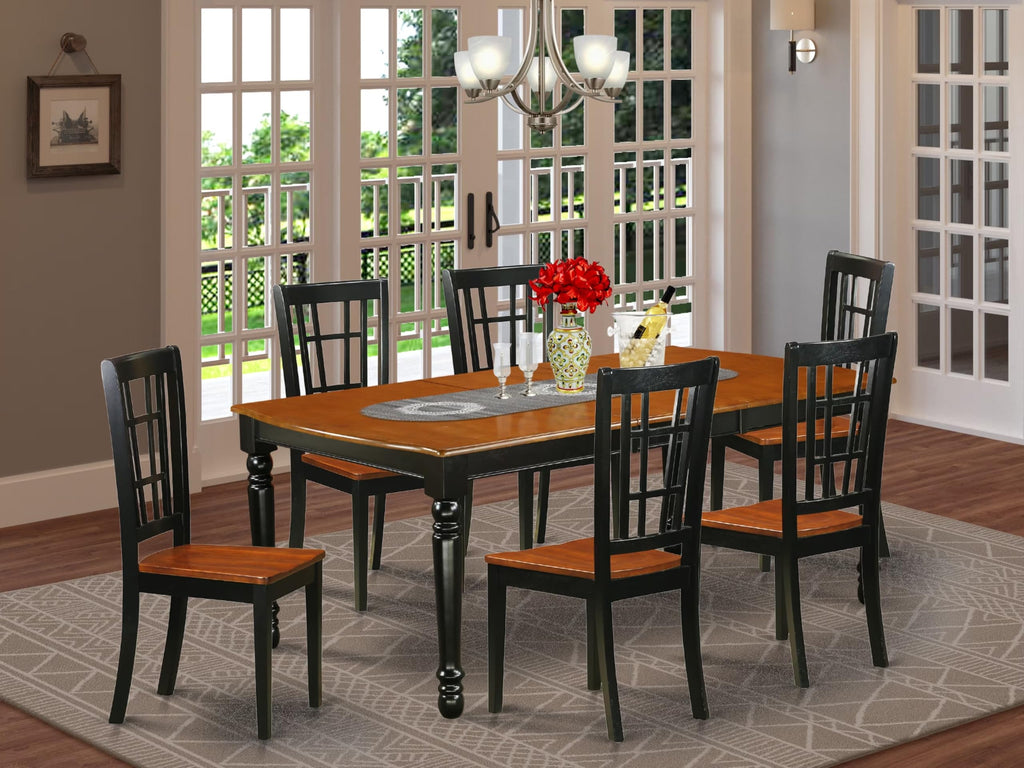 East West Furniture DONI7-BCH-W 7 Piece Modern Dining Table Set Consist of a Rectangle Wooden Table with Butterfly Leaf and 6 Dining Chairs, 42x78 Inch, Black & Cherry