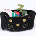 Zopeal Cat Storage Basket Woven Organizer with Ears Decorative Pet Toy Cute Bin Cotton Rope Basket for Gift Cat Dog Toy Containe