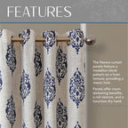 Elrene Home Fashions Navara Medallion Room-Darkening Window Curtain, Single Panel, 52'' X 95'' (1 Panel), Navy