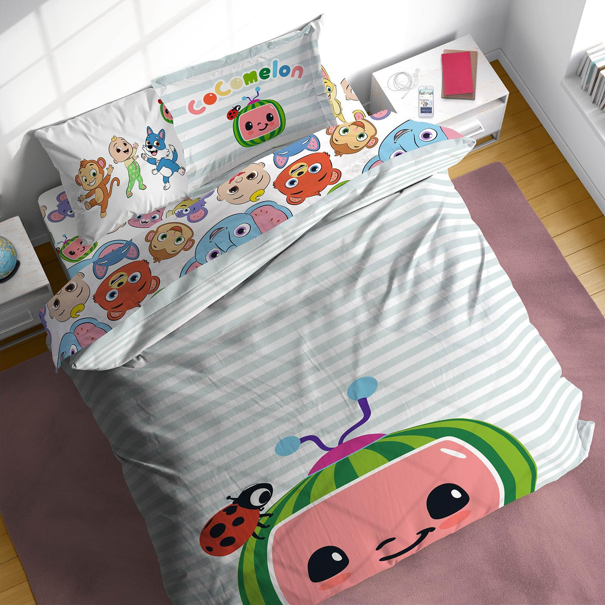 Cocomelon Full Size Comforter Set - 7 Piece Kids Bedding Includes Comforter, Sheets & Pillow Cover - Super Soft Microfiber Anima