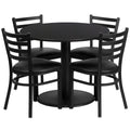 Flash Furniture 36'' Round Black Laminate Table Set With Round Base And 4 Ladder Back Metal Chairs - Black Vinyl Seat