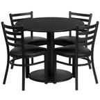 Flash Furniture 36'' Round Black Laminate Table Set With Round Base And 4 Ladder Back Metal Chairs - Black Vinyl Seat