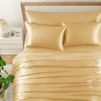 Hommxjf 5Pcs Gold Silky Satin Sheets Full Satin Sheets Set Silky Comforter Bedding Sheets With 1 Satin Flat Sheet,1Deep Pocket F