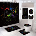 NORBEY 4 Pcs Game Shower Curtain Set, Classic Videogames Controller Bath Curtain with Anti-Slip Mat Toilet Cover Carpet Set and 