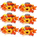 Umigy Set of 12 Fall Votive Candle Holders with Maple Leaves Wreath Thanksgiving Candle Rings 6 Mini Pumpkin Candle Holders with