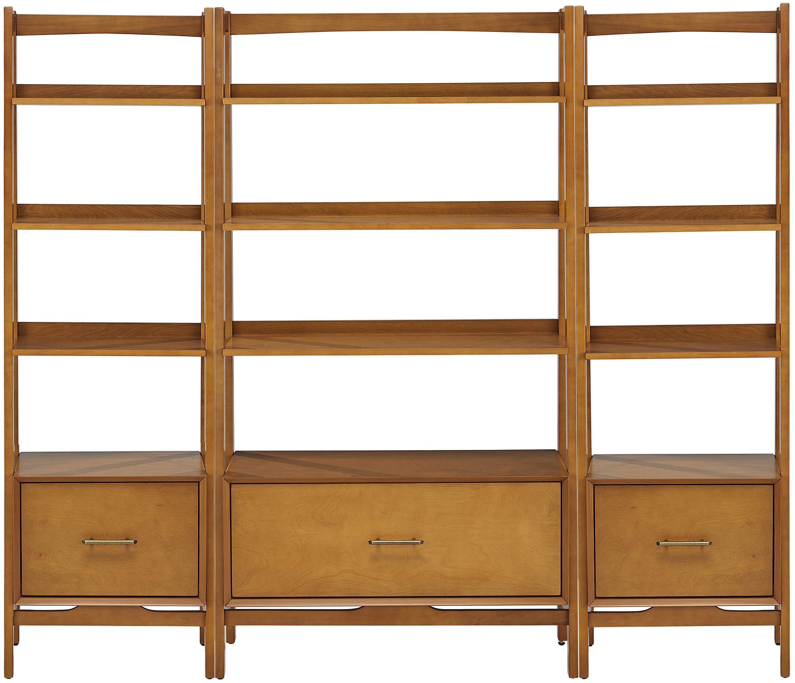 Crosley Furniture Landon 3-Piece Bookshelf Etagere Set, Bookcase with Shelves and File Drawers, Acorn