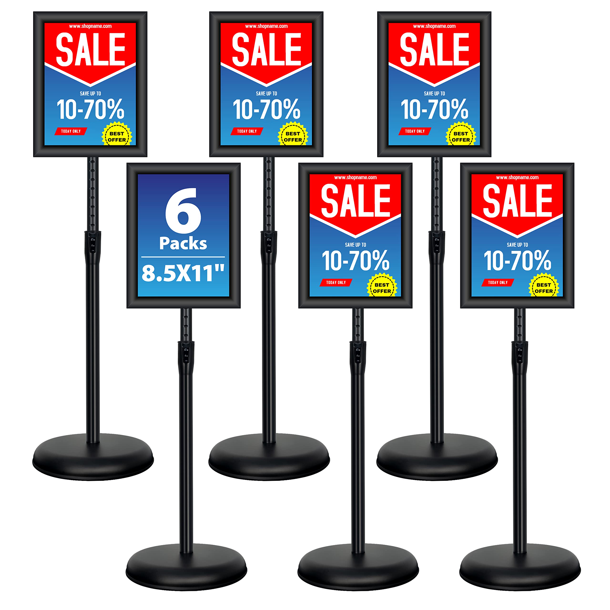 Vaiigo 6Packs 8.5X11 Inch Adjustable Pedestal Poster Sign Stand, Heavy Duty Floor Standing Sign Holder Stand Aluminum Snap Open