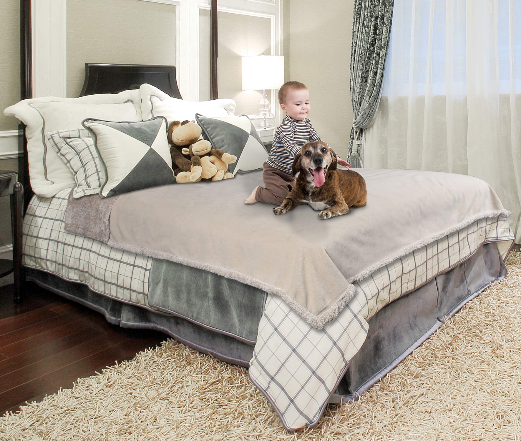 Catalonia Waterproof Bed Blanket, Pee Proof Couch Sofa Bed Protector Cover For Baby, Super Cozy Warm Sherpa Lining Throws And Bl