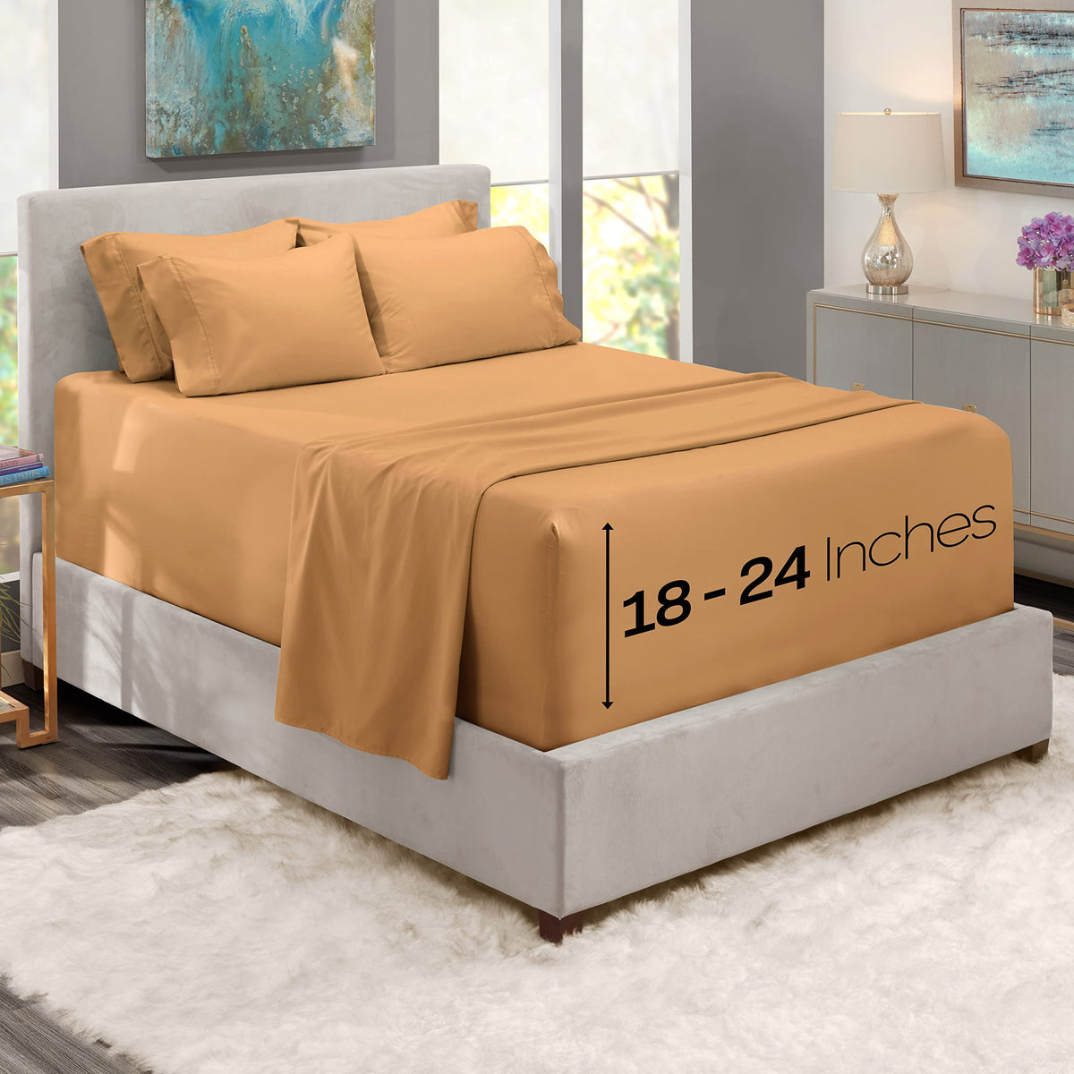 Nestl Extra Deep Pocket King Sheets Set - 6 Pc Soft Microfiber Extra Deep Pocket King Size Sheets - Fade Resistant Bedding Sheet