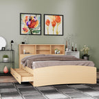 Bed with 3 Drawers and Bookcase Headboard (Beech, Full)