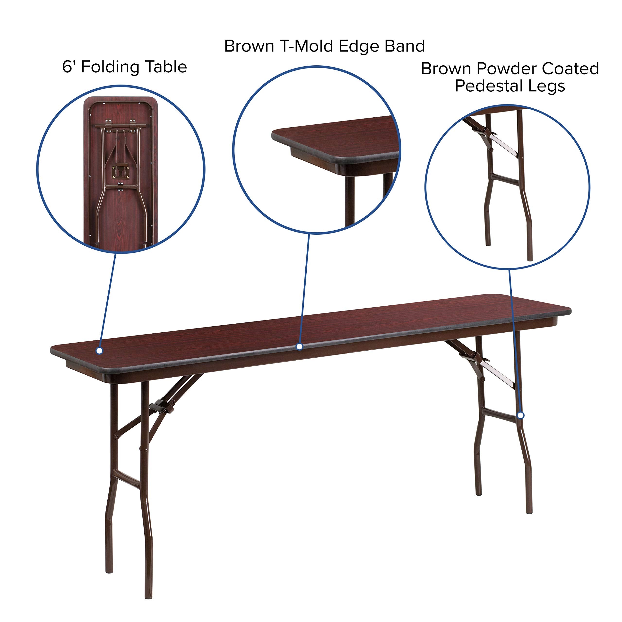 Flash Furniture Frankie 6' Mahogany Melamine Laminate Folding Training and Event Table, Rectangular Folding Training Table, Brown