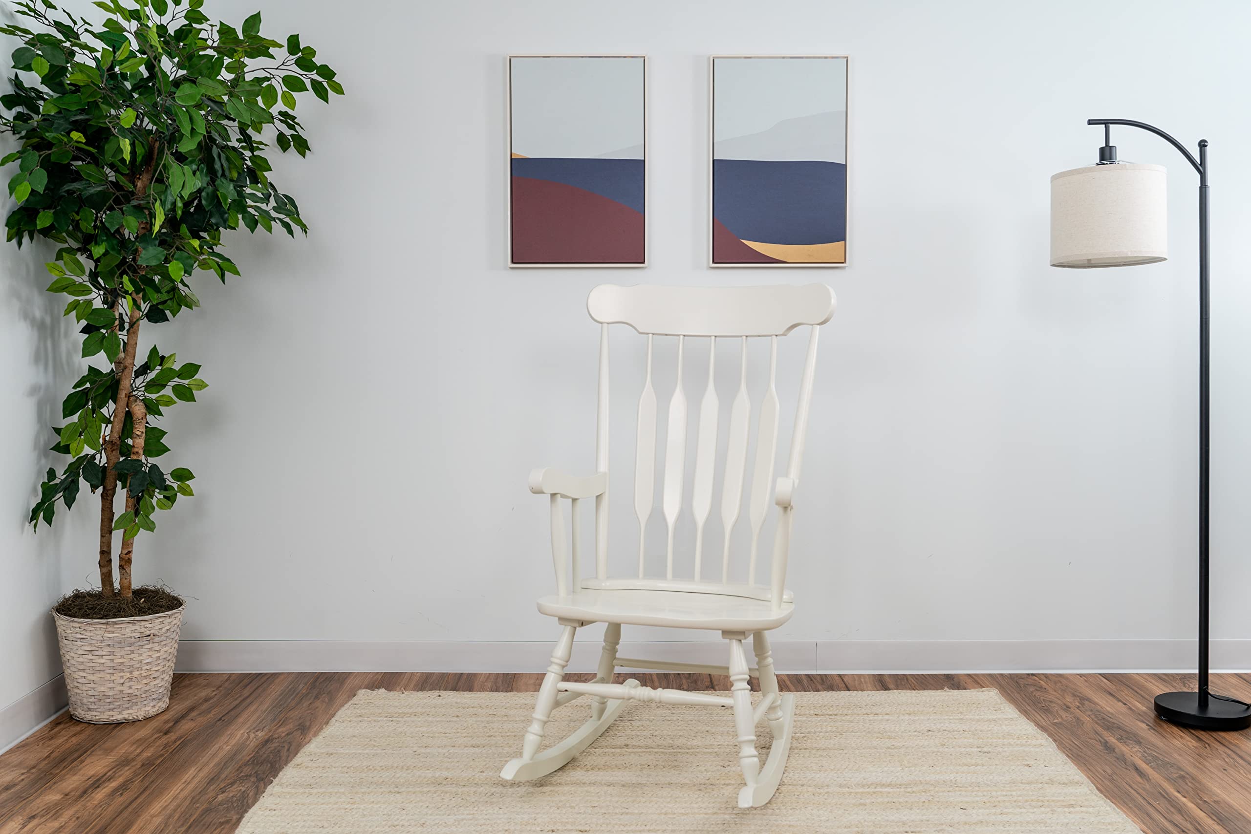 Gift Mark Rocking Chairs - Classic Wooden Rocker - Comfort Fitted Design Perfect for Living Rooms, Bedrooms, Nurserys, and More - Classic Vintage Style Chairs (White)