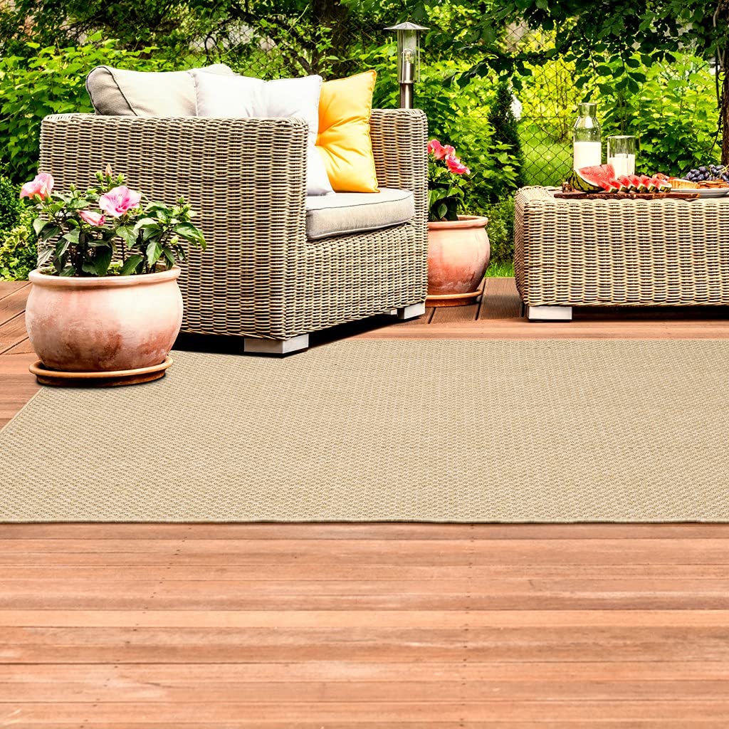 HomeRoots Polypropylene 5’x8’ Solid Sand Beige Indoor Outdoor Area Rug
