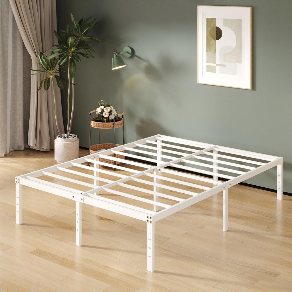 Upcanso 16 Inch White King Bed Frame Heavy Duty Metal Platform King Size Bed Frames With High Storage, Eassy Assembly 3,500 Lbs Heavy Duty Bedframes
