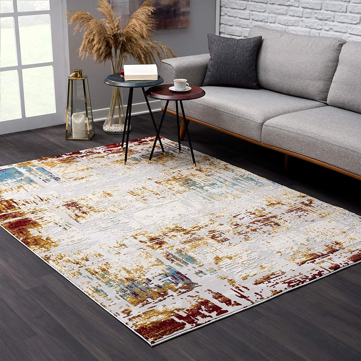 HomeRoots Multi 100% High Grade Polypropylene 4â€ x 6â€ Abstract Beige and Gold Modern Area Rug