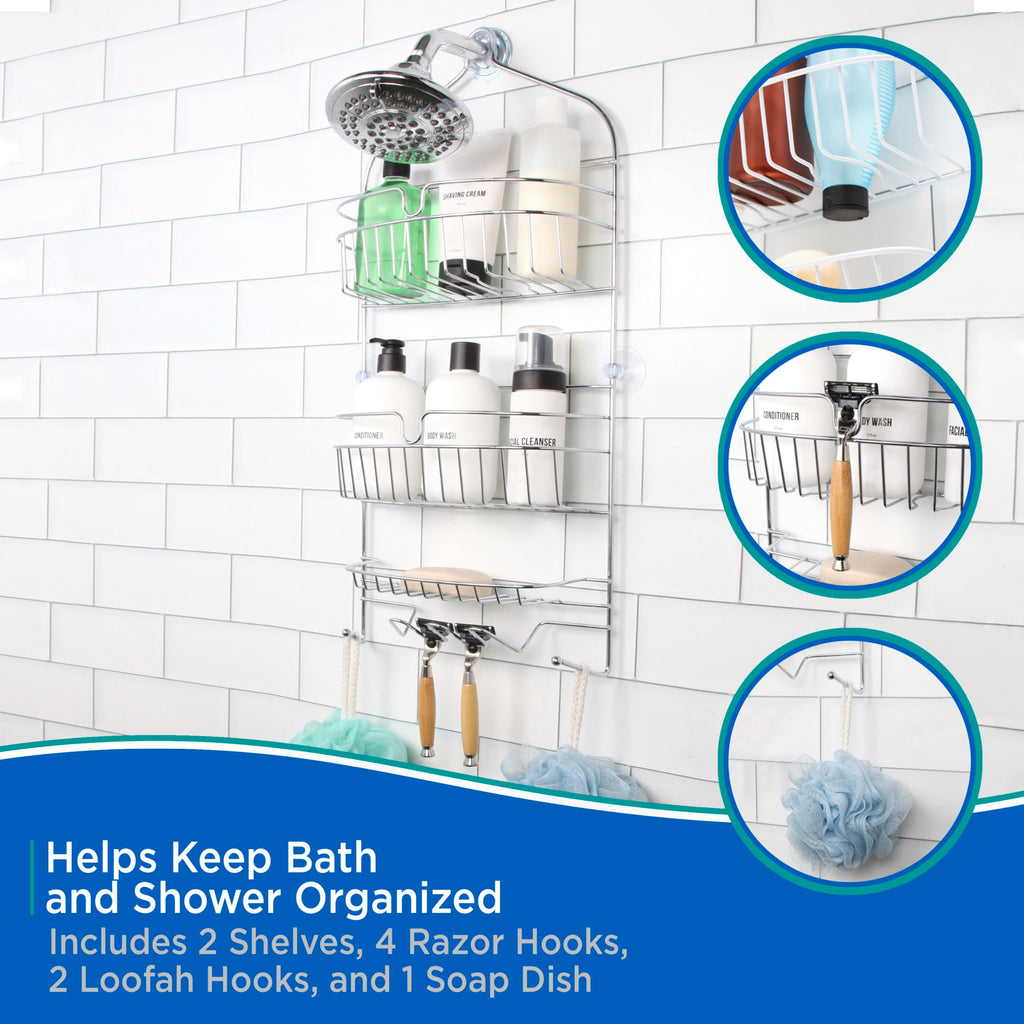 Kenney Kn614121 Over The Shower Head 17'' L X 10'' W X 4'' D Rust-Resistant Metal Wire Small 2-Shelf Hanging Caddy With Suction