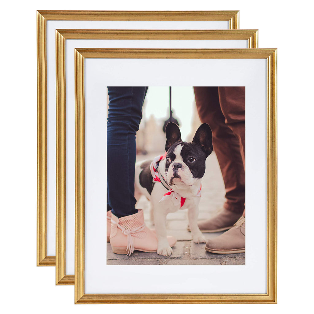 Kate and Laurel Adlynn Wall Picture Frame Set, 14'' x 18'' matted to 11'' x 14'', Gold, Set of 3