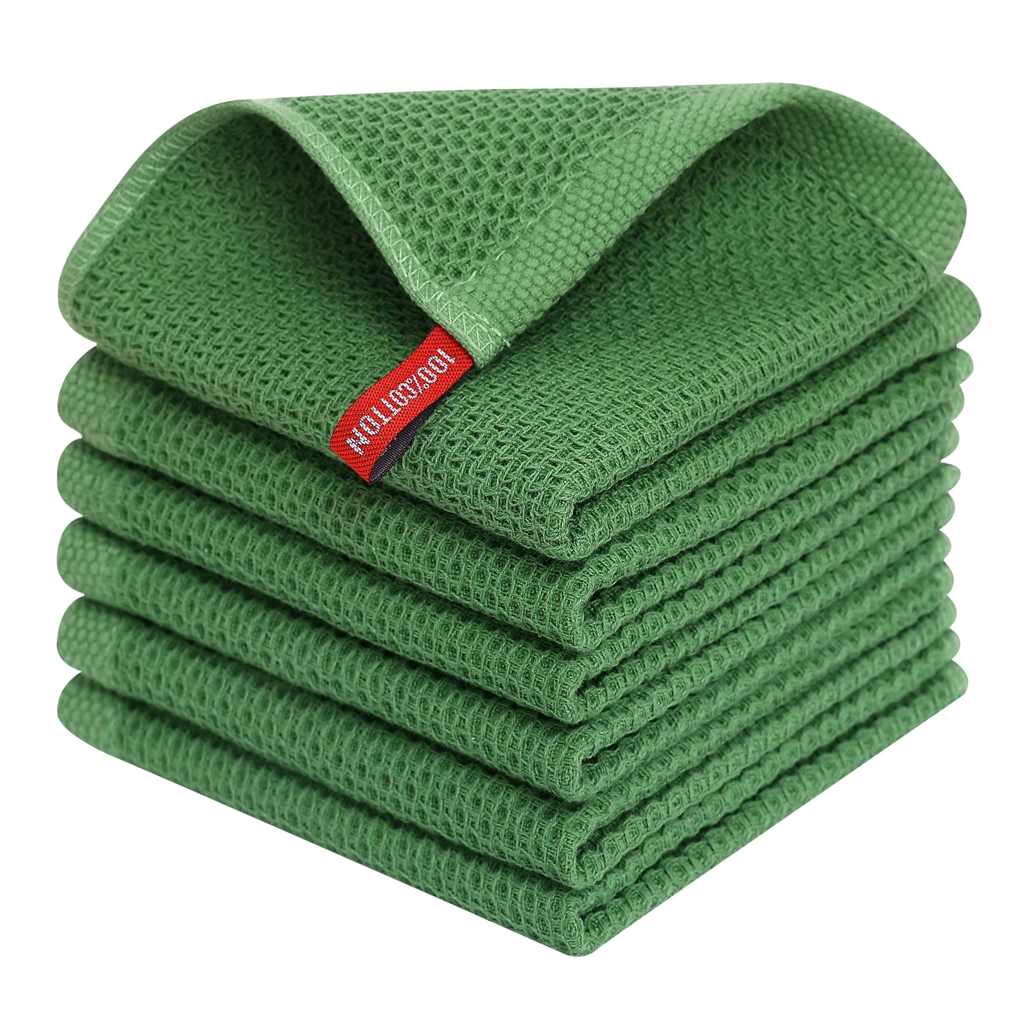 Homaxy 100% Cotton Waffle Weave Kitchen Dish Cloths, Ultra Soft Absorbent Quick Drying Dish Towels, 12 x 12 Inches, 6-Pack, Gras