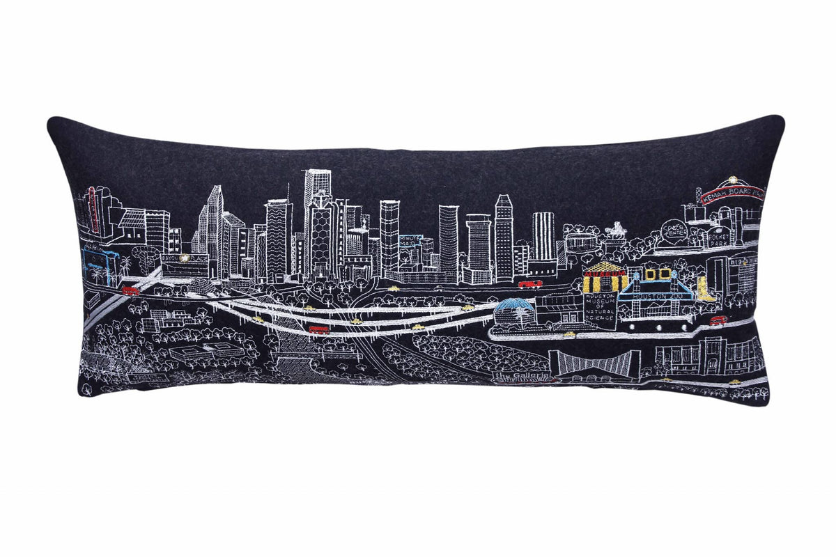 HomeRoots Grey 35' Black Houston Nighttime Skyline Lumbar Decorative Pillow