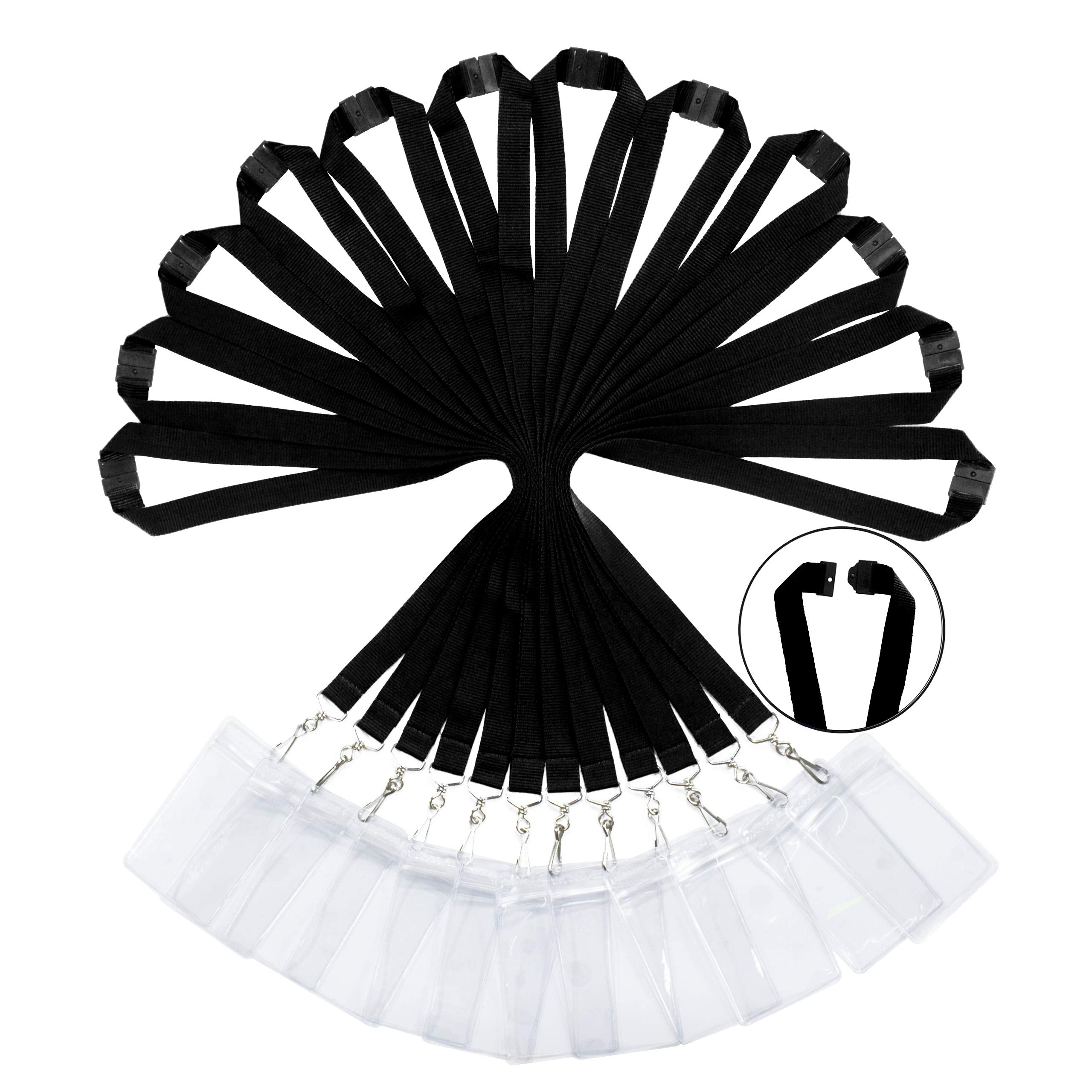 12 Pack Breakaway Lanyards With Id Badge Holder&Breakaway Clasp Neck Strap For Schools, Cruise, Office, Kids, Black