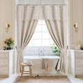 MitoVilla Boho Farmhouse Swag Shower Curtain, Cotton Linen Cloth Fabric Shower Curtain Set with Elegant Valance and 2 Tie Backs 