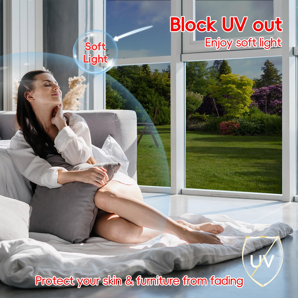 One Way Privacy Window Film Sun Blocking, Heat Blocking Window Tint For Home See Out But Not In, Static Cling & Anti Uv, Black-S