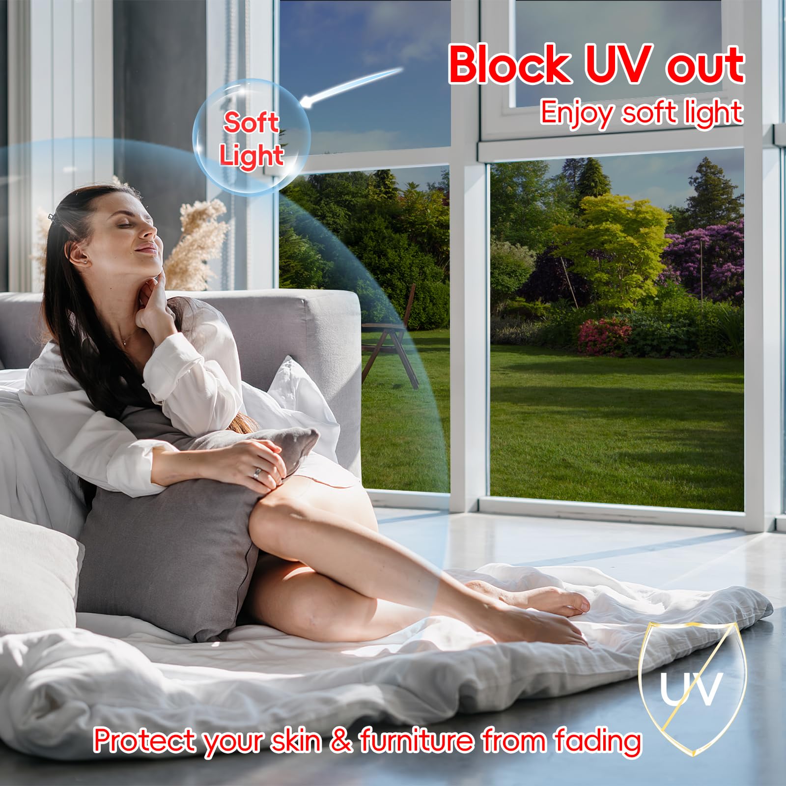 One Way Privacy Window Film Sun Blocking, Heat Blocking Window Tint For Home See Out But Not In, Static Cling & Anti Uv, Black-S