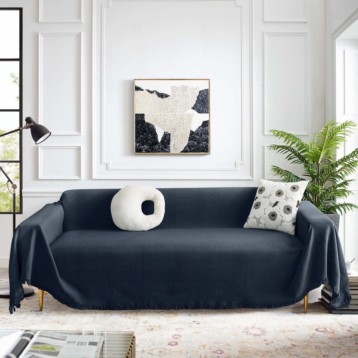 Meetsky Sectional Sofa Cover Couch Cover L Shape, Slipcover For Reclining Couch 3 Seat, Living Room Decoration Cotton Polyester
