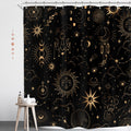 Homewelle Black Gold Celestial Shower Curtain Sun Moon Phase Astrology Stars Zodiac Constellation Mystic Crescent Galaxy Tarot W