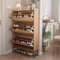 Avzear Narrow Shoe Storage Cabinet With 3 Flip Drawers, Freestanding Shoe Organizer Wooden Closed Shoe Rack, Slim Shoe Cabinet S
