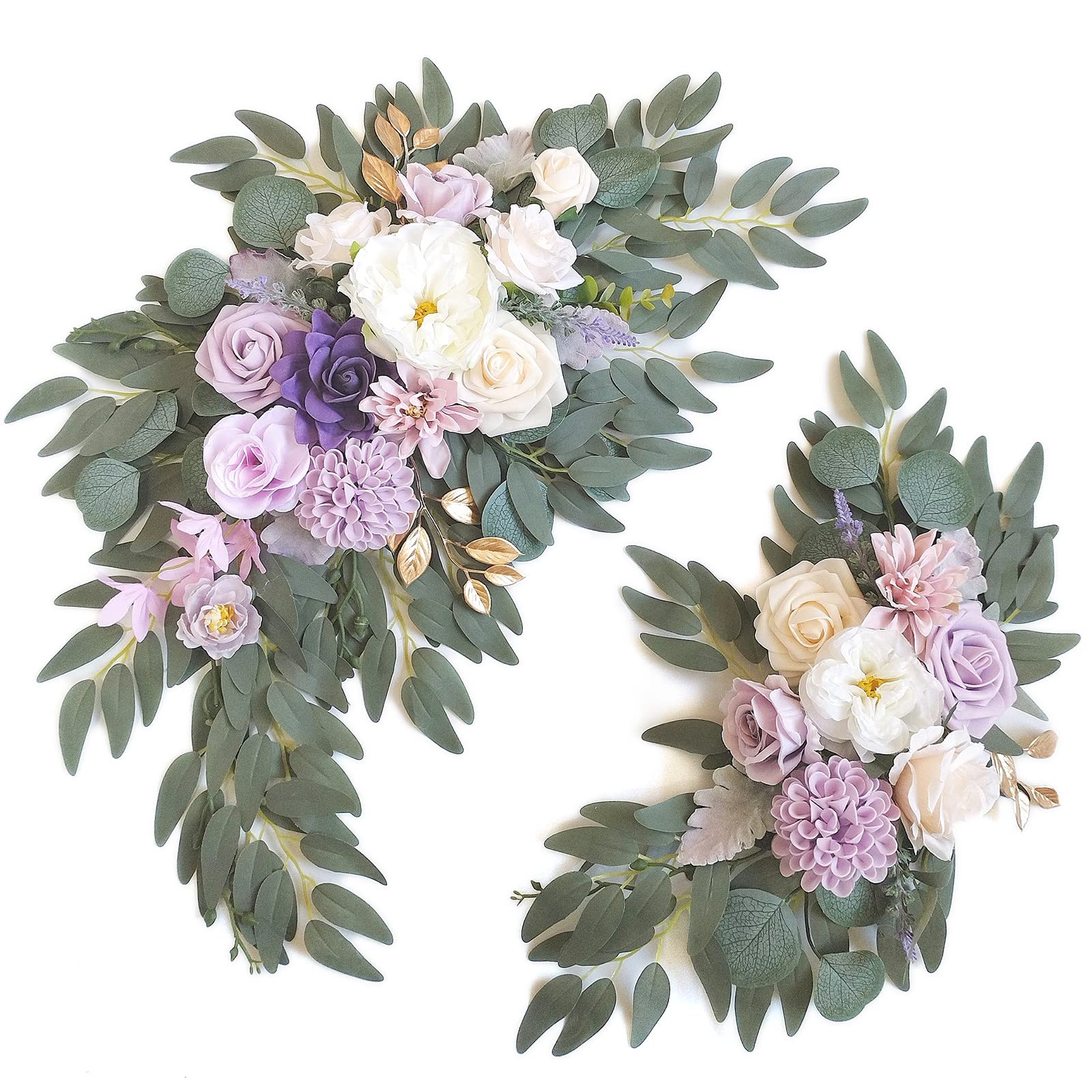 Piklado Faux Flower Swag Set of 2 for Wedding Welcome Signs Floral Swag Wedding Reception Ceremony Signs Decor (Purple)