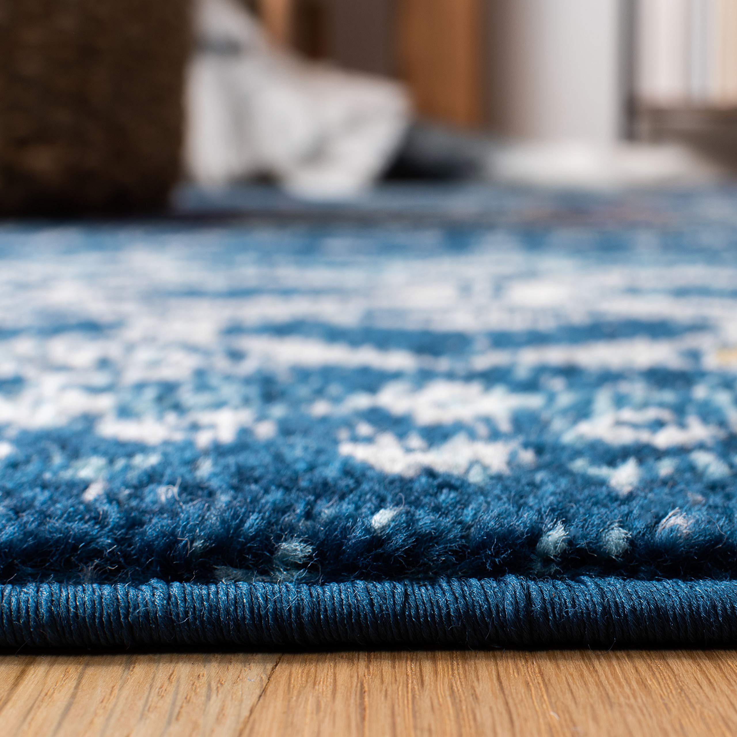 Safavieh Amsterdam Collection Area Rug - 6'7'' Square, Navy & Turquoise, Moroccan Boho Design, Non-Shedding & Easy Care, Ideal F