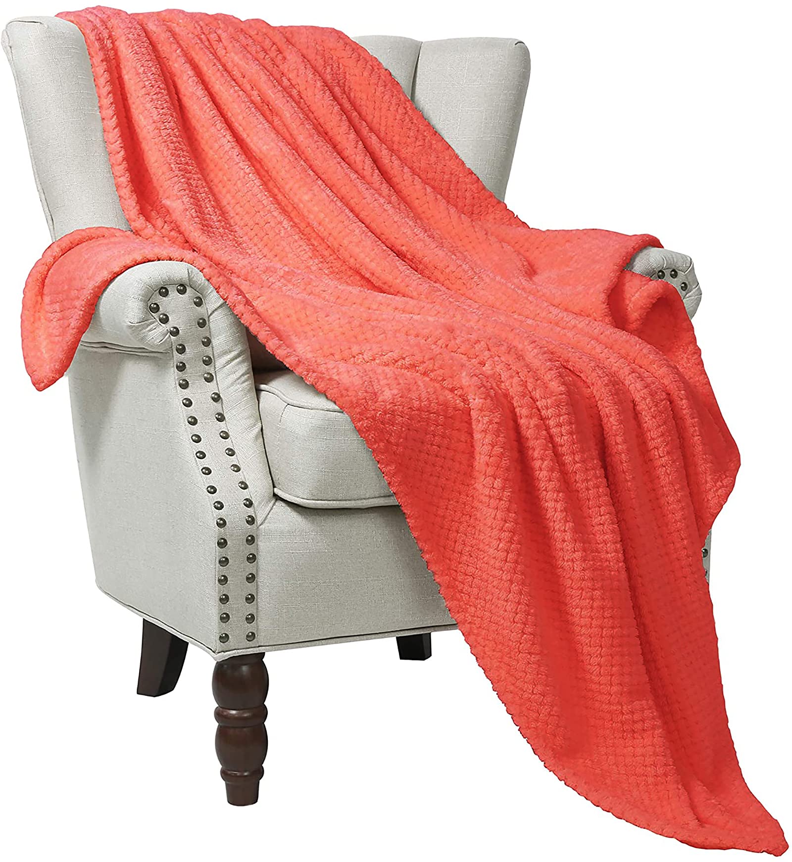 Exclusivo Mezcla Waffle Textured Extra Large Fleece Blanket, Super Soft And Warm Throw Blanket For Couch, Sofa And Bed (Coral Or