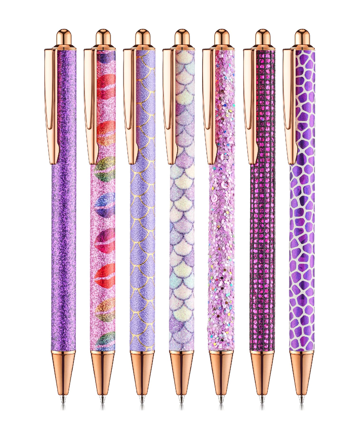 Mr. Pen- Fancy Pens For Women, 7 Black Ink Ballpoint Pens With 10 Refills, 1.0Mm, Elegant In Purple, Glitter Cute Pens For Journ